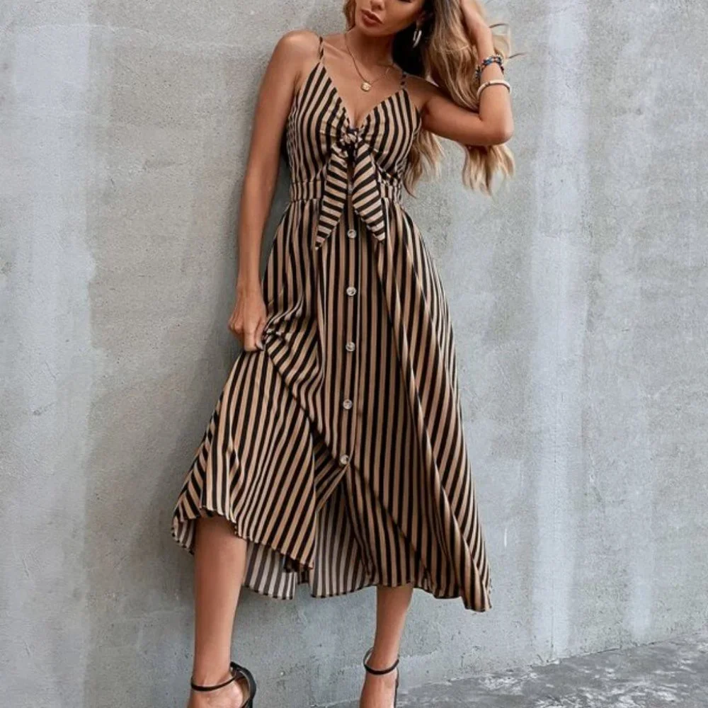 BOHO DOLLZ Striped peekaboo knot front cami dress - Picture 3 of 7